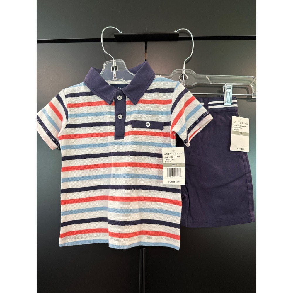 Andy & Evan Toddler Boys Polo Shirt and Shorts Set Stripe Navy 2T CST30174-WHD